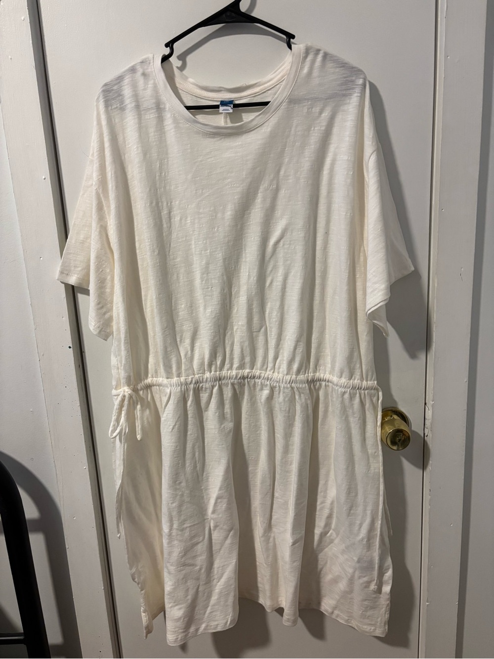 Old Navy Cream Short Sleeve Tee Dress with Crew Neck